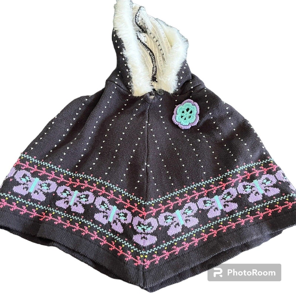 Wonderkids Winter Sweater Cape Fur Lined Hood Size 3T